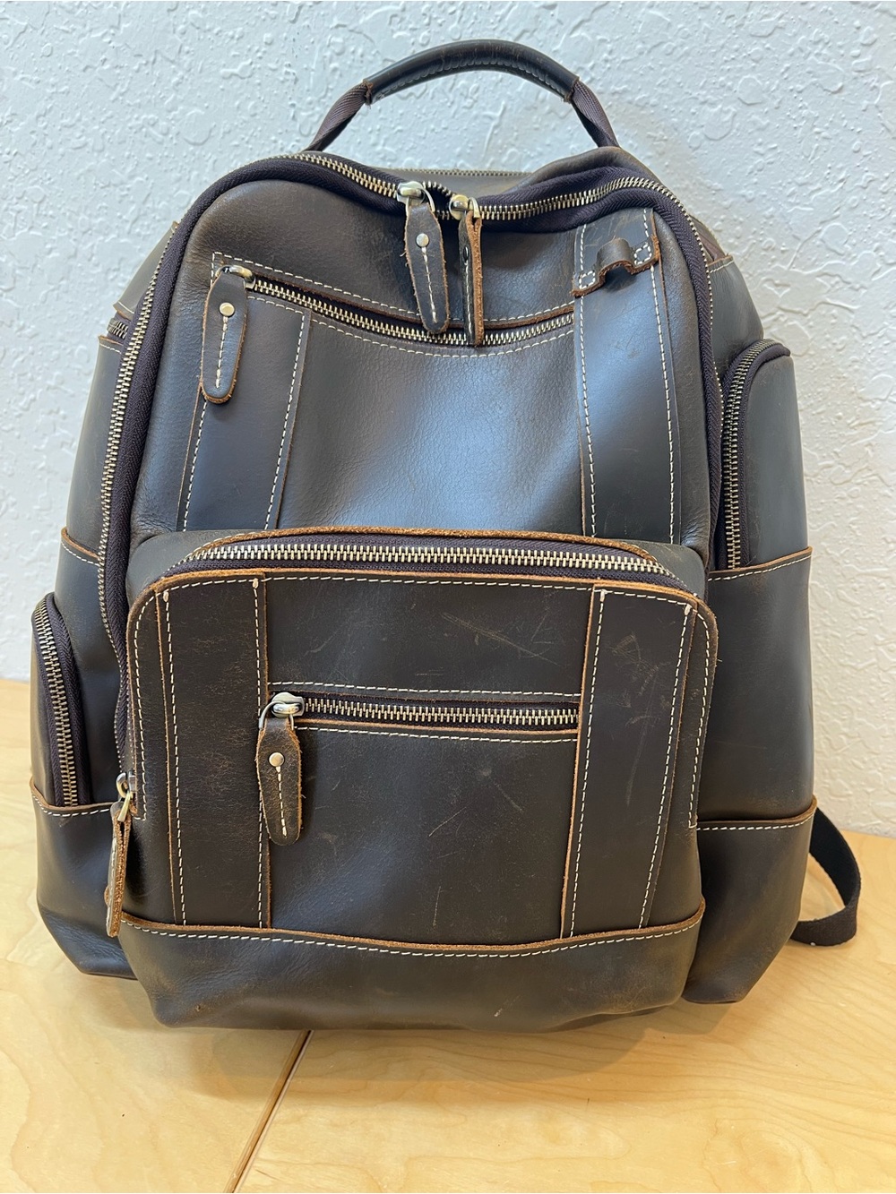 Men's Dark Brown  Leather Backpack - Premium Everyday Carry
